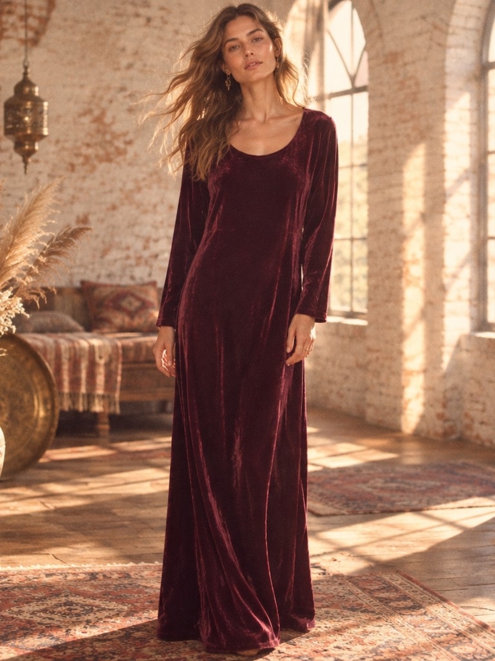 Kathy Lee Velvet Maxi Dress Burgundy Size XL NWT